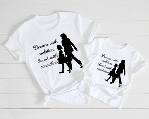 Youth Kamala shirt, Dream by Ambition, Young girl walking with VP Kamala Harris